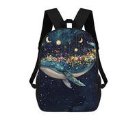 sinyumoney Whale with Flowers in Space Mochila Infantil De 17 Pulgadas, Mochila Escolar Con Estampado 3D De Dibujos Animados Para Niños Y Adolescentes.