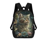 sinyumoney Whimsical Cat Garden Art Print Mochila Escolar De 17 Pulgadas Para Adolescentes, Con Estampado 3D, Ajustable Y Con Bolsillos, Ideal Para Niños, Niñas Y Estudiantes.