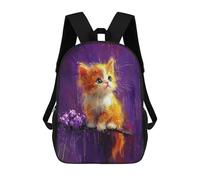 sinyumoney Whimsical Kitten with Purple Background Mochila Escolar, Bolso De Negocios, Bolso Para Portátil Resistente Para Niñas Y Adolescentes 17inch