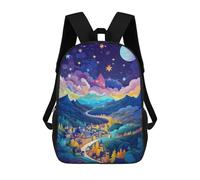 sinyumoney Whimsical Night Sky Village Mochila Escolar Para Niñas Mochila Impermeable Mochila Informal De Día Mochila Ligera Para Niño Y Niña Mochila Escolar 17inch