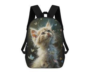 sinyumoney Whiskered Whimsy Cat with Butterflies Mochila Escolar De 17 Pulgadas Para Adolescentes, Con Estampado 3D, Ajustable Y Con Bolsillos, Ideal Para Niños, Niñas Y Estudiantes.