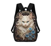 sinyumoney White Cat Art Nouveau Gem Mochila Escolar De 17 Pulgadas Para Adolescentes, Con Estampado 3D, Ajustable Y Con Bolsillos, Ideal Para Niños, Niñas Y Estudiantes.