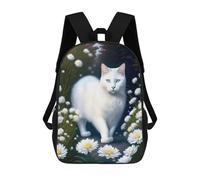 sinyumoney White Cat Daisy Garden Mochila Escolar Infantil De 17 Pulgadas Con Estampado 3D, Mochila Moderna Para Niños, Mochilas De Viaje, Bolsas Para Libros, Mochila Escolar Infantil