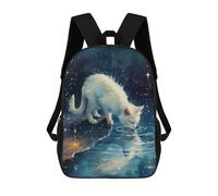 sinyumoney White Cat Drinking Water at Night Mochila Escolar Grande Resistente Al Agua Para Portátil Para Niños/niñas/adolescentes 17inch