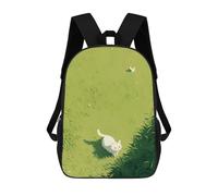 sinyumoney White Cat in Grass Mochila Infantil Para Niñas Y Niños, Mochila De Día, Escuela Primaria, Perfecta Para La Vuelta Al Cole O Educación Física, Regalos Y Viajes 17inch