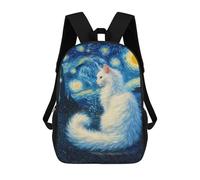 sinyumoney White Cat in Starry Night Style Mochila Escolar Infantil De 17 Pulgadas, Impresa En 3D, Estilo Casual, Para Niños, Ideal Para Viajes, Como Mochila Escolar O Para Llevar Libros.