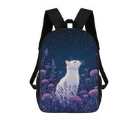 sinyumoney White Cat Under Starry Sky Mochila Escolar Mochila Para Niñas Y Niños Mochilas De Gran Capacidad Mochilas Ligeras Para Niños Y Estudiantes 17inch