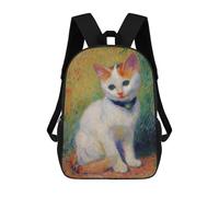 sinyumoney White Cat with Green Eyes Mochila Escolar Infantil De 17 Pulgadas, Impresa En 3D, Estilo Casual, Para Niños, Ideal Para Viajes, Como Mochila Escolar O Para Llevar Libros.
