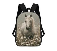 sinyumoney White Horse in Daisy Field Mochila Escolar Grande Para Niños, Niñas, Adolescentes, Hombres Y Mujeres 17inch