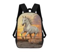 sinyumoney White Horse Running at Sunset Mochila Escolar Infantil Impresa En 3D Para Niños, Mochilas De Viaje, Bolsas Para Libros Para Niños Estudiantes De Primaria 17inch