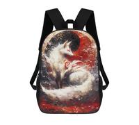 sinyumoney White Kitsune Fox Yin Yang Mochila Escolar Para Niños, Mochila Escolar Impresa En 3D Para Estudiantes De Primaria Y Secundaria 17inch