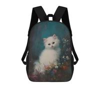 sinyumoney White Kitten in Flowers Mochila Escolar Para Niños De 17 Pulgadas, Mochila Informal De Viaje Para Niños Y Niñas, Mochila De Gran Capacidad Para El Día A Día 17inch