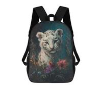 sinyumoney White Tiger Cub in Flowers Mochila Escolar Para Niñas Y Niños, Mochilas De Gran Capacidad, Mochilas Ligeras Para Niños Y Estudiantes 17inch