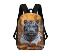 sinyumoney White Tiger in Autumn Leaves Mochilas Para Niños 17inch Mochila Escolar Mochila Escolar Impresa En 3D Para Niños De Primaria Y Secundaria