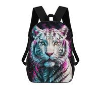 sinyumoney White Tiger with Neon Splashes Mochila Escolar Para Niños Y Niñas, Mochila Informal De Viaje, Mochila De Gran Capacidad Para El Día A Día 17inch