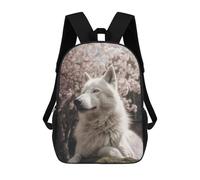sinyumoney White Wolf Cherry Blossom Mochila Escolar Resistente Al Agua, Mochila De Negocios Para Hombres, Mujeres Y Adolescentes 17inch