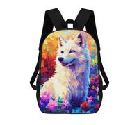 sinyumoney White Wolf in Flowers Mochilas Para Niños Mochila Escolar Mochila Escolar Impresa En 3D Para Niños Estudiantes De Primaria Y Secundaria 17inch