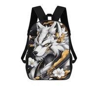 sinyumoney White Wolf with Gold Accents Animal Mochila Escolar Grande Para Niños, Niñas, Adolescentes, Hombres Y Mujeres 17inch