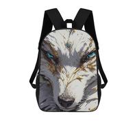 sinyumoney White Wolf with Golden Accents Mochila Escolar Infantil De 17 Pulgadas, Mochila Escolar Impresa En 3D Para Niños De Primaria Y Secundaria