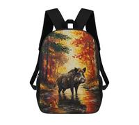 sinyumoney Wild Boar in Autumn Forest Painting Mochila Escolar Infantil Con Impresión 3D, Mochila Escolar Informal Para Niños De Primaria Y Secundaria 17inch
