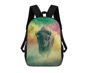 sinyumoney Wild Buffalo in Colorful Smoke 17inch Mochilas Escolares Impresas En 3D, Mochilas Escolares De Moda Para Niños De Primaria Y Secundaria