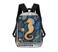 sinyumoney William Morris Seahorse Floral Exhibition Mochila Escolar Infantil De 17 Pulgadas, Mochila Escolar Impresa En 3D Para Niños De Primaria Y Secundaria