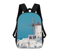 sinyumoney Windmill in Santorini Mochila Infantil, Mochila Escolar Infantil, Mochilas Escolares Impresas En 3D Para Niños Y Estudiantes Adolescentes 17inch