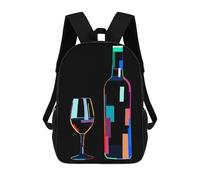 sinyumoney Wine Bottle with Glass Mochila Infantil De Moda Divertida Mochila Escolar Para Niños Y Adolescentes Con Impresión 3D Para Niños 17inch