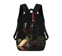sinyumoney Wine, Cheese, And Grapes Mochila Infantil Para Niñas, Mochila Escolar 3D, Mochila Para Niños Pequeños, Mochila Informal De Día, Mochila Escolar De Moda 17inch
