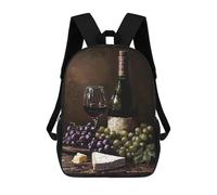 sinyumoney Wine, Grapes, And Cheese Still Life Mochila Escolar Infantil Impresa En 3D Para Niños, Mochilas De Viaje, Bolsas Para Libros, Mochila Escolar Infantil 17inch
