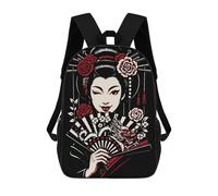 sinyumoney Winking Geisha with Dragon Fan Mochila, Mochila Escolar Impresa En 3D, Bolsa Para El Almuerzo Escolar, Mochila De Viaje, Mochila Para Amigos, Mochila Escolar Para Niñas Y Niños 17inch