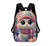 sinyumoney Winter Cat in Flowers Mochila Escolar Impresa En 3D 17inch Mochila Escolar Infantil Mochilas De Viaje Mochila Informal De Moda Para Niños Y Estudiantes