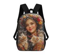 sinyumoney Winter Floral Crown with Kittens-1 17inch Mochilas Escolares Impresas En 3D, Mochilas Escolares De Moda Para Niños De Primaria Y Secundaria
