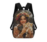 sinyumoney Winter Floral Crown with Kittens-3 Mochilas Para Niños 17inch Mochila Escolar Mochila Escolar Impresa En 3D Para Niños De Primaria Y Secundaria