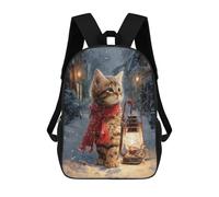 sinyumoney Winter Kitty Lantern Scene Mochilas De 17 Pulgadas Para Niños, Mochilas Escolares Impresas En 3D Para Estudiantes De Primaria Y Secundaria, Para Niños Y Niñas.