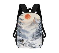 sinyumoney Winter Landscape with Red Moon Mochila Escolar Para Niñas Mochila Impermeable Mochila Informal De Día Mochila Ligera Para Niño Y Niña Mochila Escolar 17inch