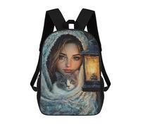 sinyumoney Winter Portrait with Cat Mochila Escolar Ligera Para Aeropuerto, Estudiantes Universitarios, Mochila Para Niños/niñas/adolescentes 17inch