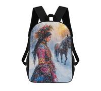 sinyumoney Winter Woman Horse Painting Mochila Escolar Infantil De 17 Pulgadas, Mochila Escolar Impresa En 3D Para Niños De Primaria Y Secundaria