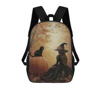 sinyumoney Witch And Black Cat Mochila Escolar Infantil, Mochilas Impresas En 3D, Mochilas Escolares De Moda Para Niños De Primaria Y Secundaria 17inch