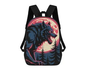 Sinyumoney Witch Familiar Black Cat Fantasy Art Mochila Escolar Tendencia, Mochila Impermeable e Casual para Niños/Niñas/Adolescentes, Werewolf Howling At The Moon Ilustración, 17"