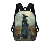 sinyumoney Witch with Black Cat in Moonlit Field 17inch Mochilas Escolares Impresas En 3D, Mochilas Escolares De Moda Para Niños De Primaria Y Secundaria