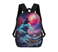 sinyumoney Wizard Cat And The Great Wave Mochilas Escolares Impresas En 3D, Mochila Escolar Informal Para Niños, Mochila Escolar De Moda Para Estudiantes De Secundaria 17inch