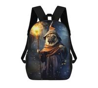 sinyumoney Wizard Pug Mochila Con Bolsillo Mochilas Impresas En 3D, Mochilas De Viaje, Mochilas Para Libros, Mochila Escolar Para Niños 17inch