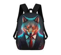 sinyumoney Wolf CEO In Suit Mochila Escolar Infantil Con Impresión 3D, Mochila Escolar Informal Para Niños De Primaria Y Secundaria 17inch