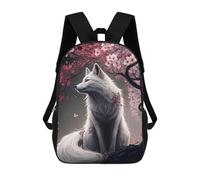 sinyumoney Wolf Cherry Blossom Animal Mochila De Moda Para Papelería, Impermeable, Informal, Para Niños/niñas/adolescentes 17inch