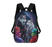 sinyumoney Wolf Couple with Flowers Mochila Escolar Para Niños, Mochila Escolar De Gran Capacidad Para Niños, Mochila Escolar 3D, Regalos Para Niños 17inch