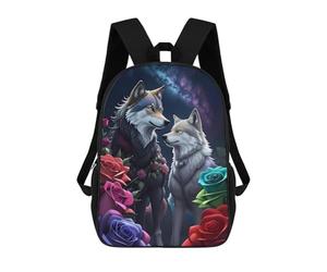 sinyumoney Wolf Couple with Flowers Mochila Escolar Para Niños, Mochila Escolar De Gran Capacidad Para Niños, Mochila Escolar 3D, Regalos Para Niños 17inch