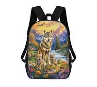 sinyumoney Wolf Family in Wildflowers-2 Mochila Escolar, Bolso De Negocios, Bolso Para Portátil Duradero Para Campus, Actividades Al Aire Libre, Viajes Y Deportes 17inch