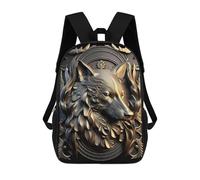 sinyumoney Wolf Golden Art Deco Mochila Escolar Infantil De 17 Pulgadas, Mochila Escolar Impresa En 3D Para Niños De Primaria Y Secundaria