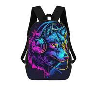 sinyumoney Wolf Headphones Neon Art Print-3 Mochila Escolar, Mochila Para Portátil, Mochila Para Niños/niñas/adolescentes 17inch
